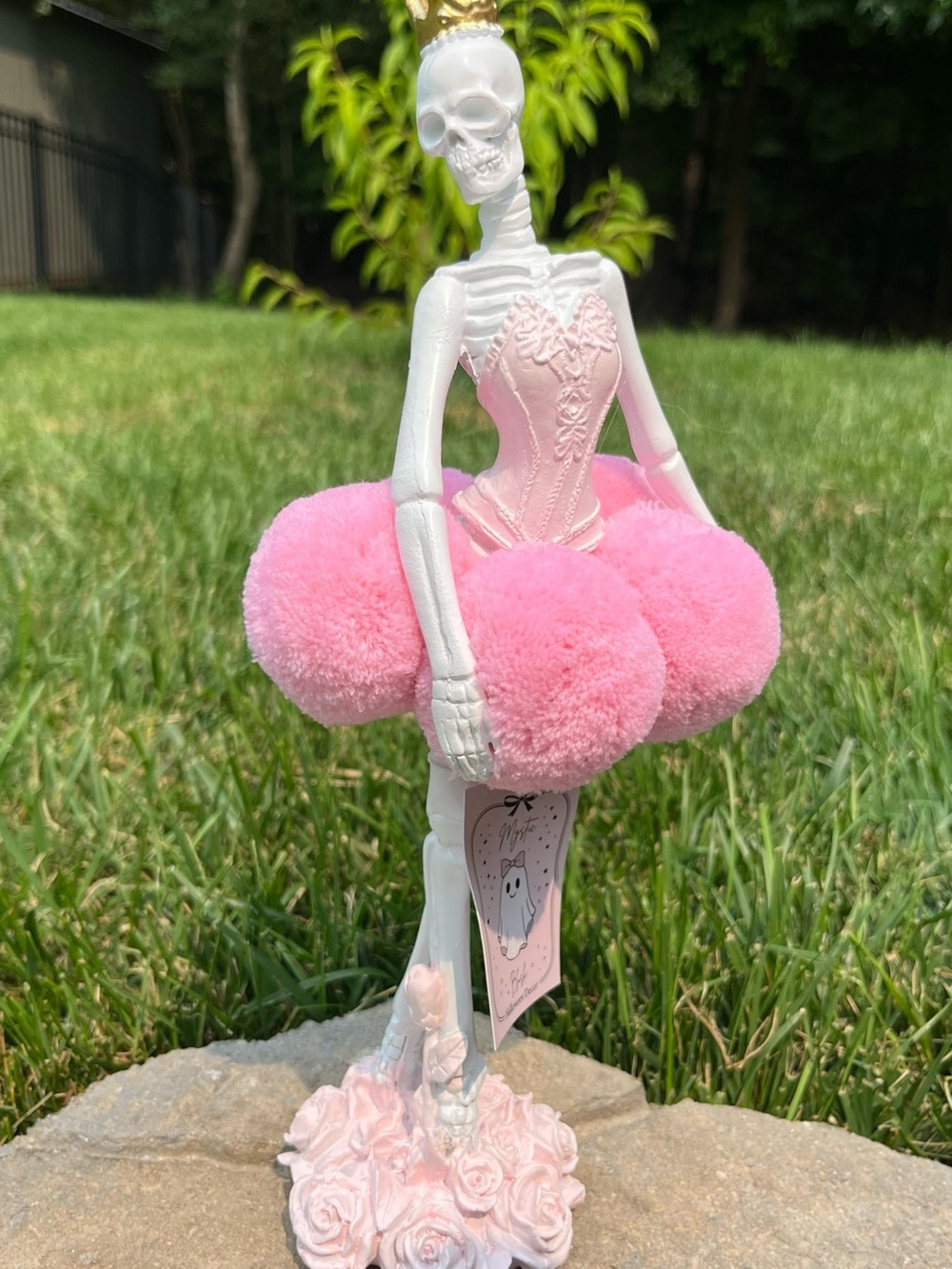 Skeleton Ballerina Decor with Pink Pom-Pom Tutu